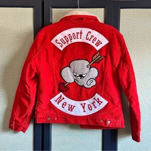 Levi’s Tomato Red Corduroy Patchwork Ex-Boyfriend Sherpa Trucker Jacket, Size S